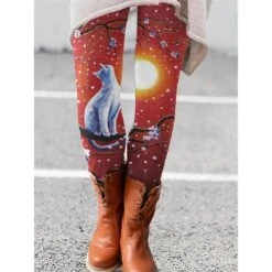 Women's Tights Leggings Full Length Print Micro-elastic Mid Waist Fashion Christmas Gifts Christmas Black Yellow S M -Xmas Cothing Store zvwxoc1656644878251