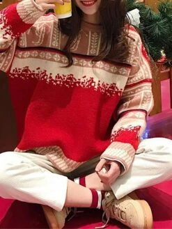 Women's Ugly Christmas Sweater Pullover Sweater Jumper Christmas Sweaters Crew Neck Ribbed Knit Acrylic Knitted Fall Winter Regular Outdoor Christmas Daily Fashion Casual Soft Long Sleeve Snowflake -Xmas Cothing Store zvxyym1697785159576