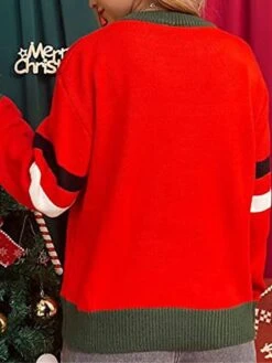 Women's Pullover Sweater Jumper Crew Neck Ribbed Knit Polyester Oversized Fall Winter Short Outdoor Christmas Daily Xmas Stylish Casual Soft Long Sleeve Letter Santa Claus Red S M L -Xmas Cothing Store zwkwgz1695175909548