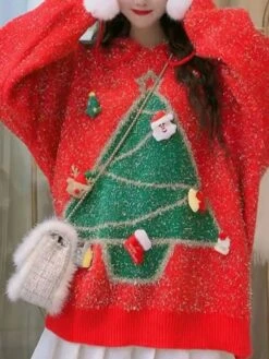 Women's Ugly Christmas Sweater Pullover Sweater Jumper Christmas Sweaters Hooded Ribbed Knit Polyester Knitted Print Fall Winter Regular Outdoor Christmas Daily Stylish Casual Soft Long Sleeve -Xmas Cothing Store zxhgqk1697290897792