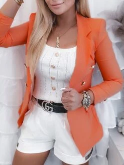 Women's Blazer Outdoor Christmas Work Summer Spring Regular Coat Regular Fit Breathable Streetwear Elegant Jacket Long Sleeve Solid Color Stylish Purple Fuchsia Orange -Xmas Cothing Store zymowf1655117575488