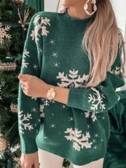 Women's Ugly Christmas Sweater Pullover Sweater Jumper Turtleneck Crew Neck Ribbed Knit Polyester Knitted Fall Winter Xmas Holiday Stylish Casual Soft Long Sleeve Snowflake Red Green Gray S M L -Xmas Cothing Store zyzmbq1662099951953