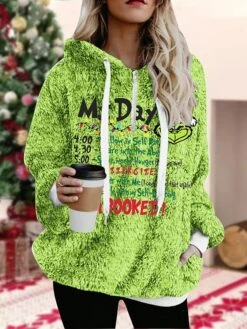 Women's Fleece Jacket Sherpa Jacket Teddy Coat Warm Breathable Christmas Street Daily Wear Vacation Zipper Pocket Print Pullover Hoodie Plush Casual Daily Comfortable Xmas Cartoon Regular Fit -Xmas Cothing Store zyzups1668144843598