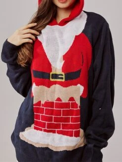 Women's Ugly Christmas Sweater Pullover Sweater Jumper Christmas Sweaters Hooded Ribbed Knit Acrylic Patchwork Knitted Fall Winter Regular Outdoor Christmas Daily Stylish Casual Soft Long Sleeve -Xmas Cothing Store zzegbv1697290678742