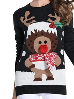 Women's Ugly Christmas Sweater Pullover Sweater Jumper Crew Neck Ribbed Knit Acrylic Knitted Fall Winter Outdoor Xmas Daily Stylish Casual Soft Long Sleeve Animal Elk Black S M L -Xmas Cothing Store zzkziu1667811519462