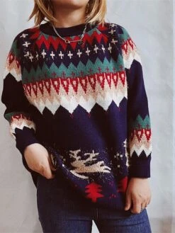 Women's Ugly Christmas Sweater Pullover Sweater Jumper Crew Neck Crochet Knit Acrylic Knitted Fall Winter Christmas Holiday Stylish Casual Soft Long Sleeve Xmas Tree White Red Navy Blue S M L -Xmas Cothing Store zzpxba1659414998884