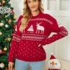 Women's Pullover Sweater Jumper Crew Neck Chunky Crochet Knit Polyester Embroidery Spring Fall Winter Christmas Daily Holiday Stylish Casual Long Sleeve Elk Xmas Tree Red Blue S M L -Xmas Cothing Store zzsjsv1693561352079